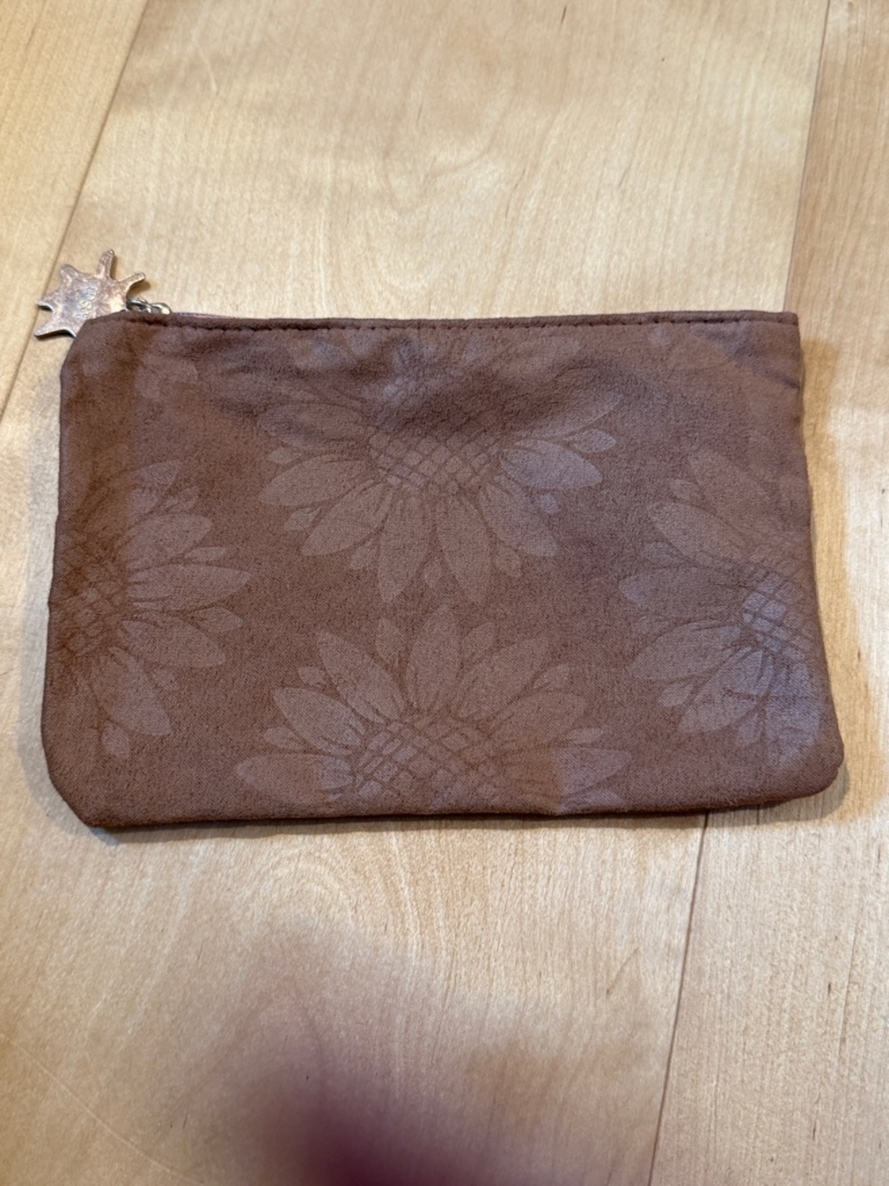 ipsy Brown Floral Zip Cosmetic Pouch